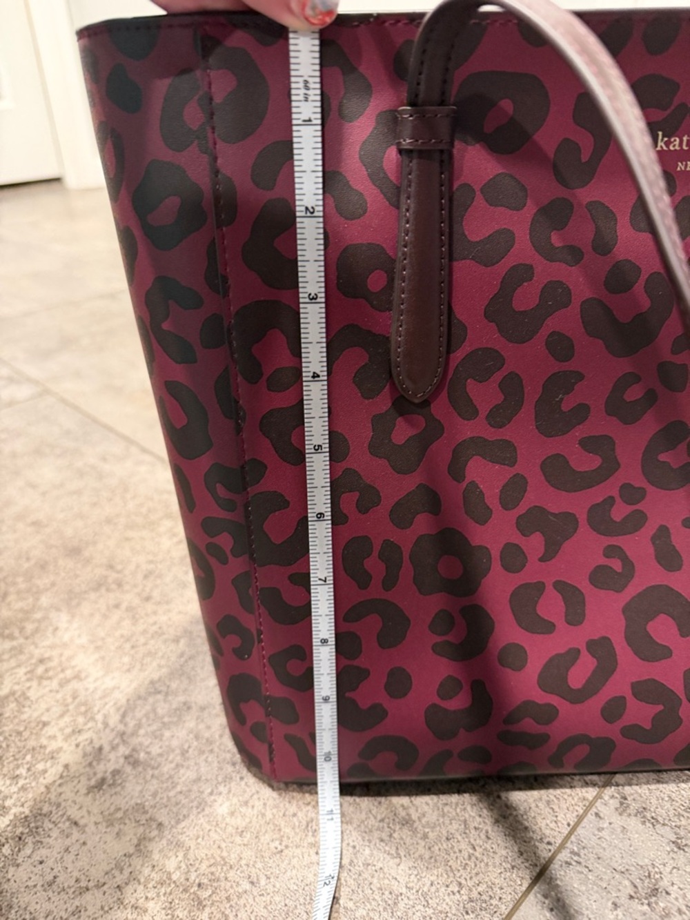 kate spade Burgundy and Black Leopard Tote with Leather Trim - Picture 6 of 6